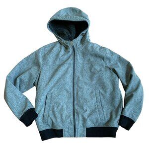 Levis Mens Gray Full Zip Hoodie Jacket With Black Ribbed Trim Sherpa Lining & Po